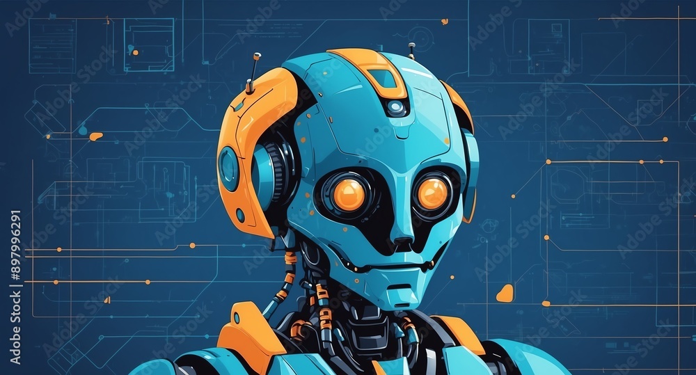 Poster colorful theme robotic android blueprint technology abstract background digital artwork