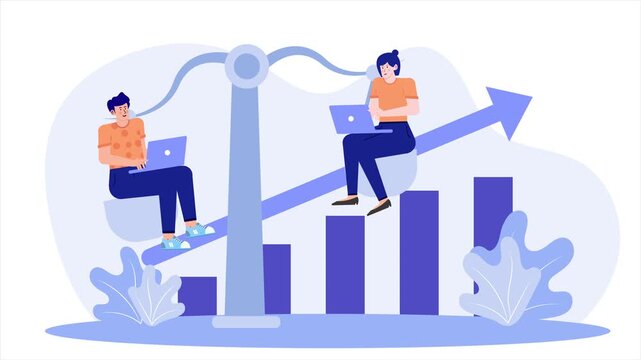 Gender equality in career concept with scale illustration animated video