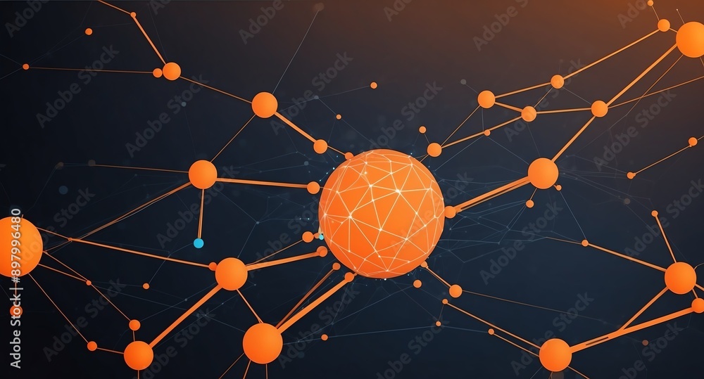 Poster orange artificial intelligence network connections tec technology abstract background digital artwor
