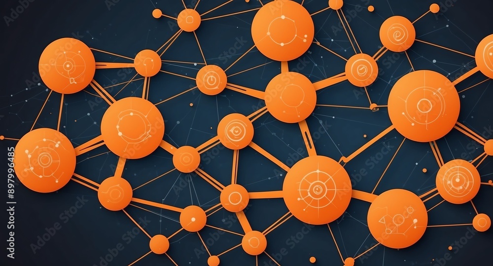 Aufkleber orange artificial intelligence network connections tec technology abstract background digital artwor