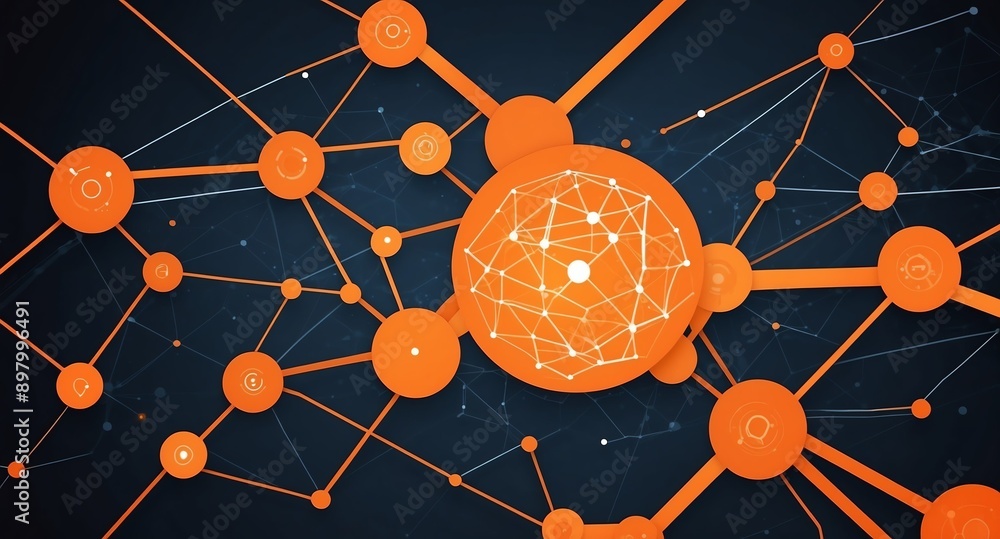 Poster orange artificial intelligence network connections tec technology abstract background digital artwor