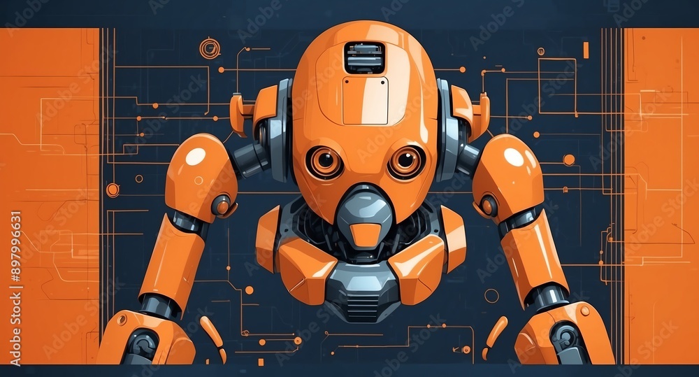 Poster orange theme robotic android blueprint technology abstract background digital artwork