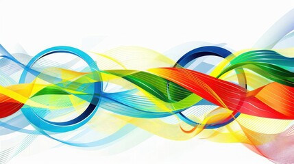 Abstract colorful waves and circles on white background. For artwork of  leaflet, and poster design, wall art space,  website, and media decor. Commercial use, 300 dpi.

