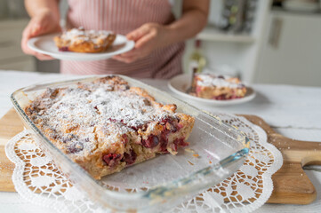 Kirschenmichel traditional german dessert or sweet casserole with bread and cherries