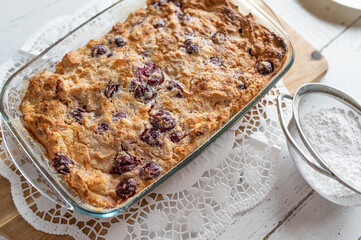 Kirschenmichel traditional german dessert or sweet casserole with bread and cherries