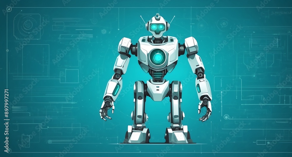Aufkleber teal theme robotic android blueprint technology abstract background digital artwork