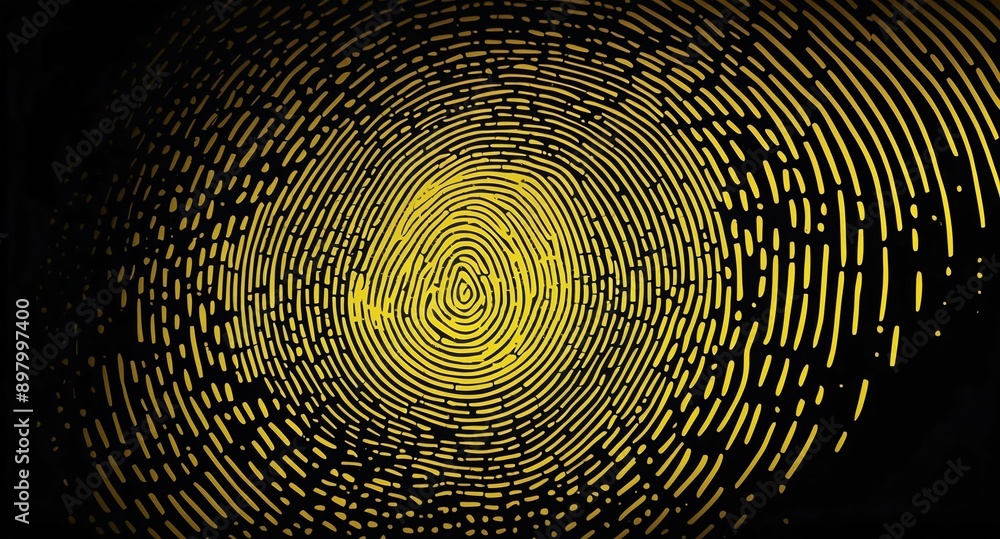 Poster yellow digital fingerprint scan pattern technology abstract background digital artwork