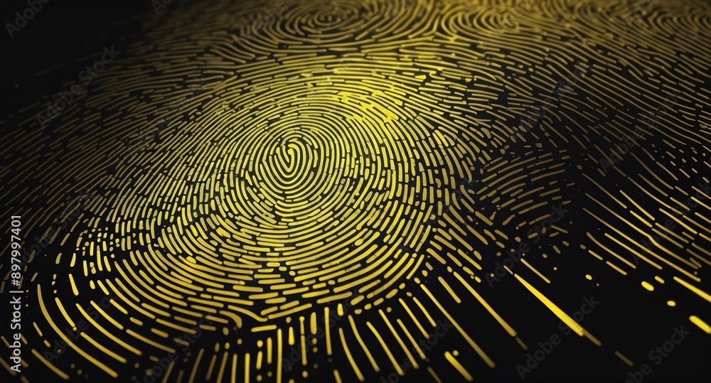 Fototapete yellow digital fingerprint scan pattern technology abstract background digital artwork