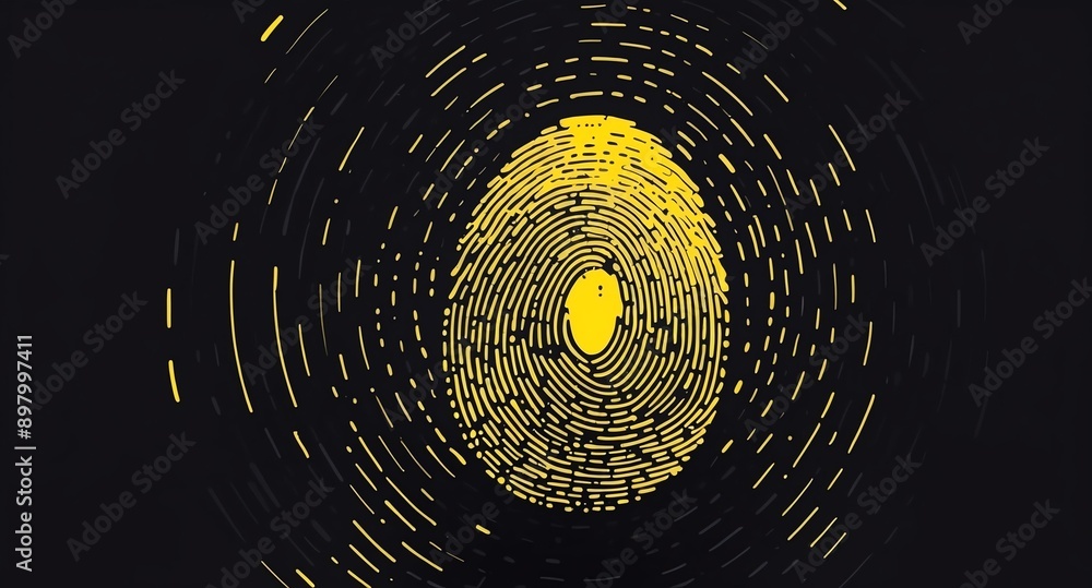 Poster yellow digital fingerprint scan pattern technology abstract background digital artwork