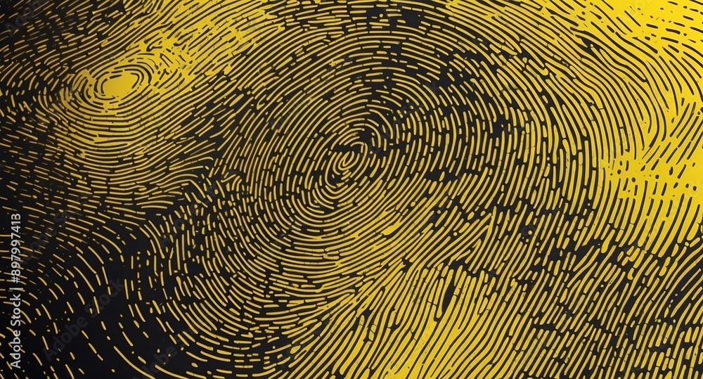 Poster yellow digital fingerprint scan pattern technology abstract background digital artwork