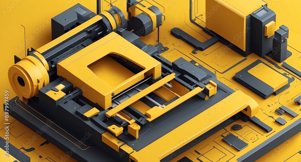 Poster yellow theme three dimension printer schematic technol technology abstract background digital artwor