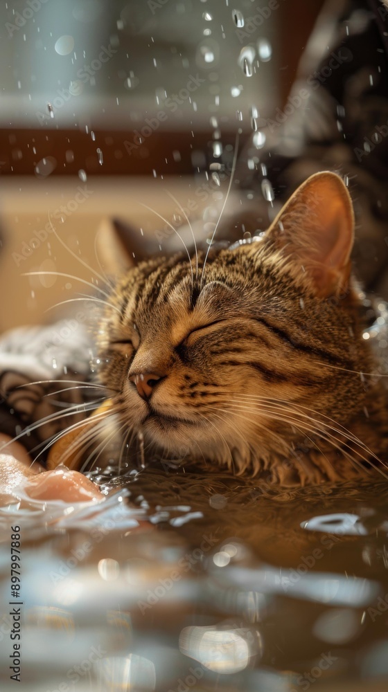 Poster a cat enjoys a refreshing shower. ai.