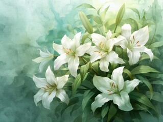 White lilies in bloom. AI.