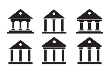 bank building vector icon Silhouette set, Bank Government Courthouse Architecture simple land mark. museum, university icon, academic institute university stock vector,