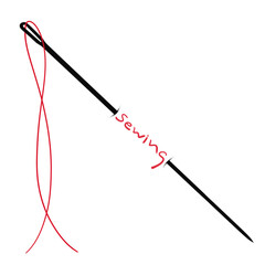  Needle and thread outline logo with sewing text icon for seamstress