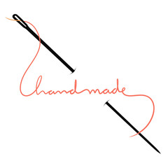 Needle and thread outline logo with handmade text