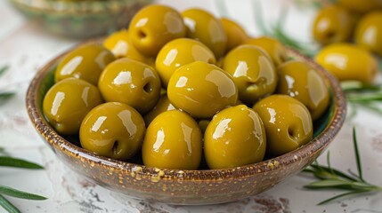 Closeup fresh delicious homemade olives on a white isolated background, professional food photography