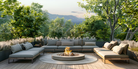 Fototapeta premium Dark stone patios with luxury outdoor furnishings 
