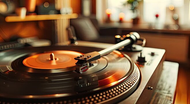 Vintage Turntable with Vinyl Record Spinning 
