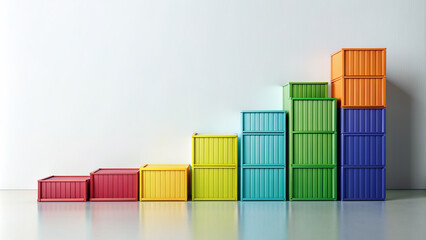 A row of colorful boxes or containers stacked in ascending order of size on a minimalist white background, conveying organization and prioritization.