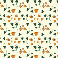 Digital branches with leaves and allover design background. Seamless pattern design.