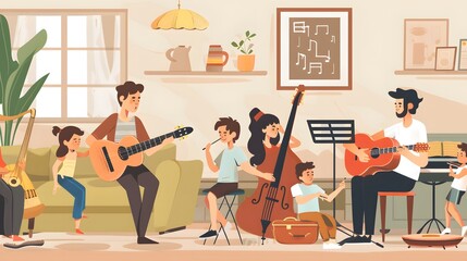 Fototapeta premium Family Music Band - Togetherness, Harmony, and Joyful Sounds