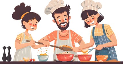 Happy Family Cooking Together in the Kitchen