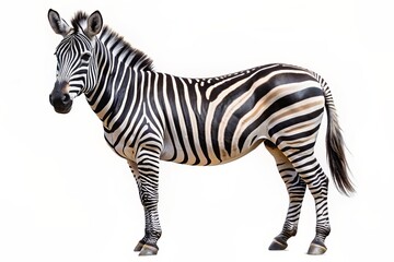 Fototapeta premium Isolated zebra with distinctive black and white stripes stands alone on transparent background, its curious expression and elegant pose captured in high-resolution detail.