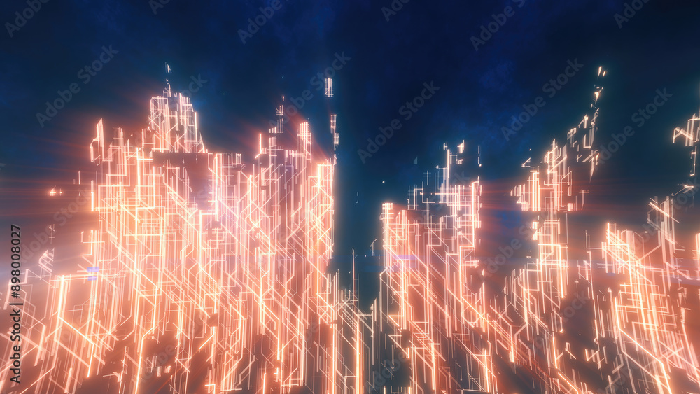 Poster abstract glowing energy futuristic yellw hi-tech abstract background made of lines and computer stri