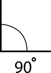 Angle icon. 90 degree measure. Math geometric design element. Technical architect blank. Trigonometry template. Triangle linear sign. Degree of arc and pie chart isolated on transparent background.