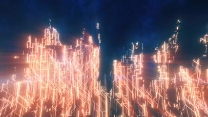 Abstract glowing energy futuristic yellw hi-tech abstract background made of lines and computer stripes