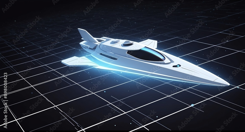 Poster white hologram space ship projection grid technology abstract background with copy space