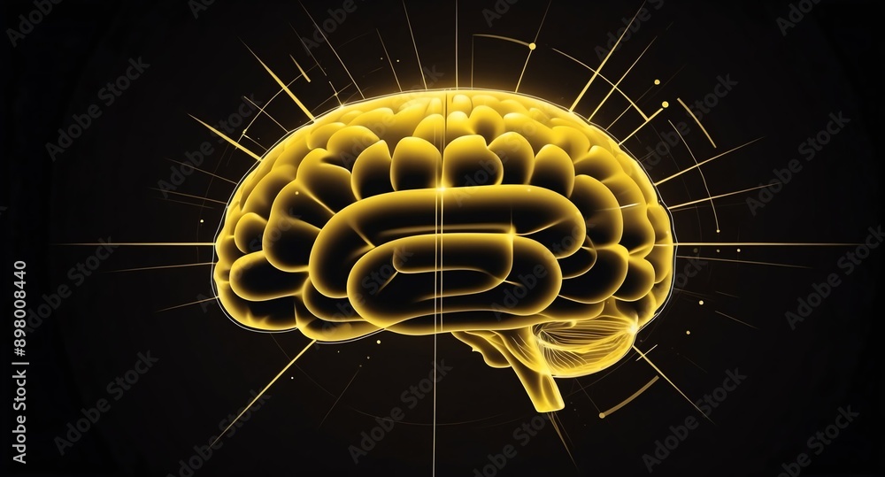 Poster yellow hologram brain projection grid technology abstract background with copy space