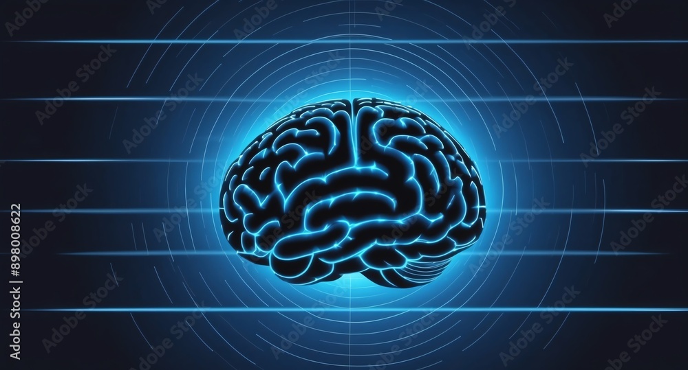 Aufkleber blue hologram brain projection grid technology abstract background with copy space