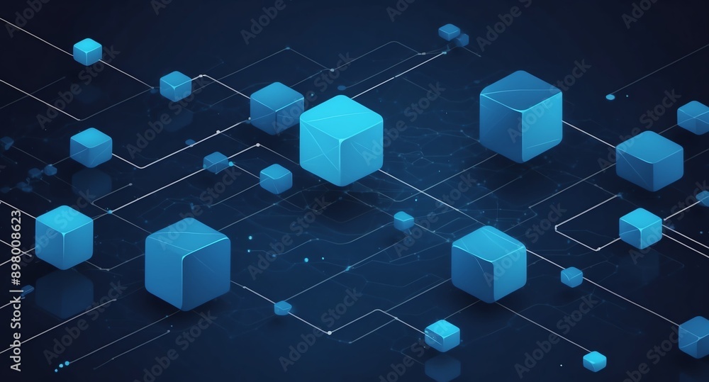 Poster blue blockchain transaction flow concept technology abstract background with copy space