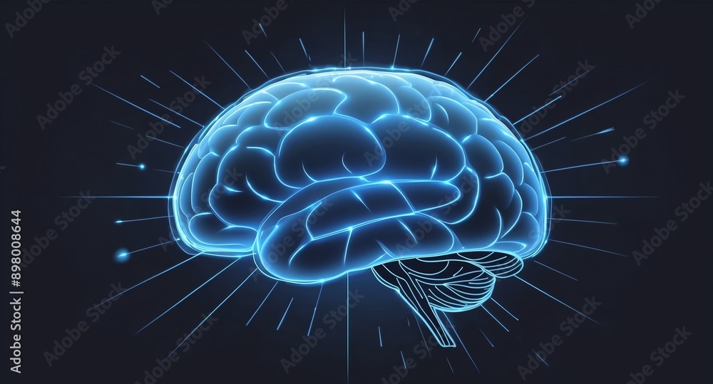 Poster blue hologram brain projection grid technology abstract background with copy space