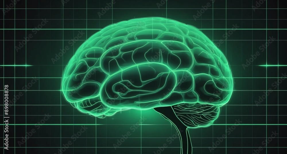 Aufkleber green hologram brain projection grid technology abstract background with copy space