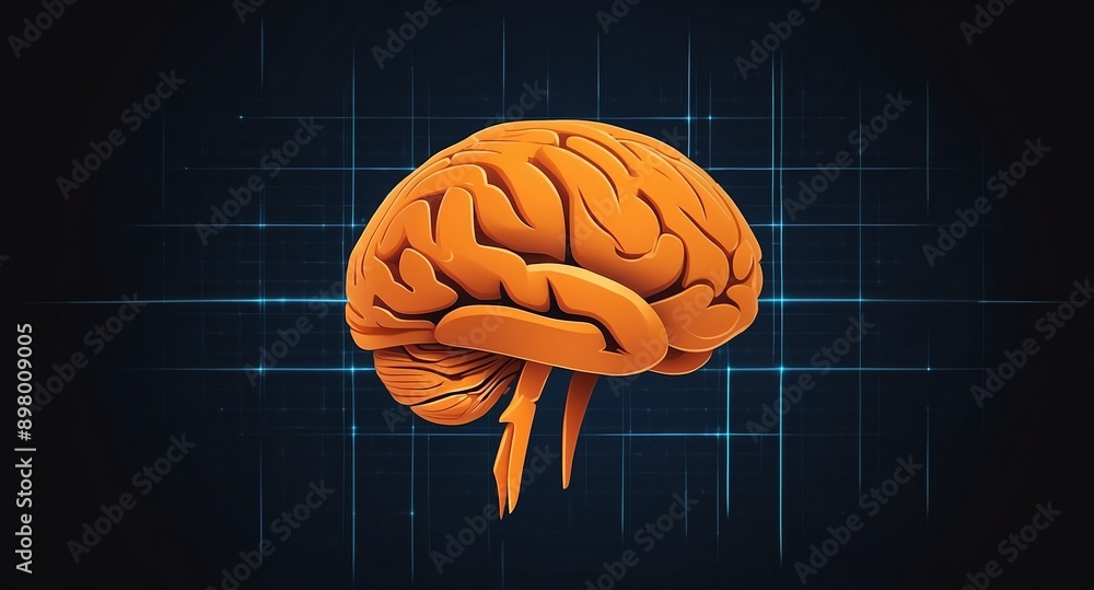 Aufkleber orange hologram brain projection grid technology abstract background with copy space