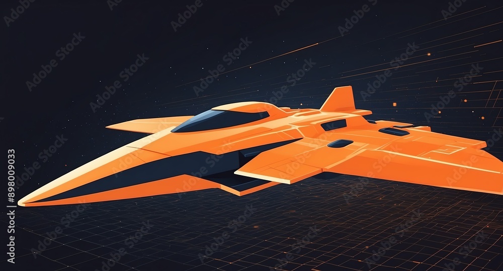 Poster orange hologram space ship projection grid technology abstract background with copy space