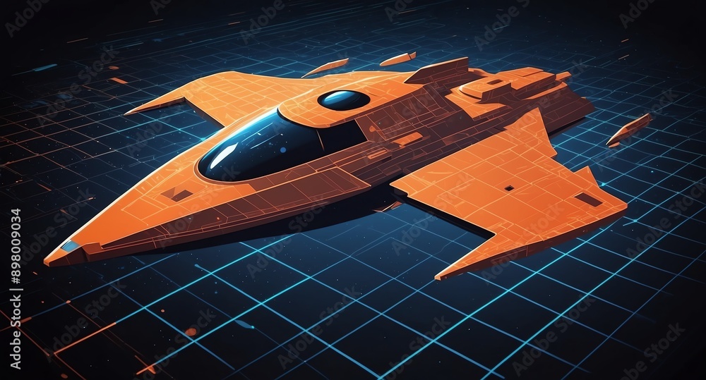 Aufkleber orange hologram space ship projection grid technology abstract background with copy space