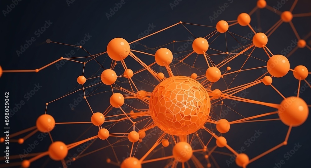 Poster orange machine learning nodes ai concept technology abstract background with copy space