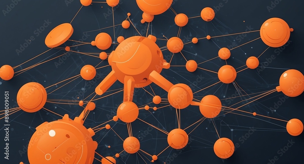 Poster orange machine learning nodes ai concept technology abstract background with copy space