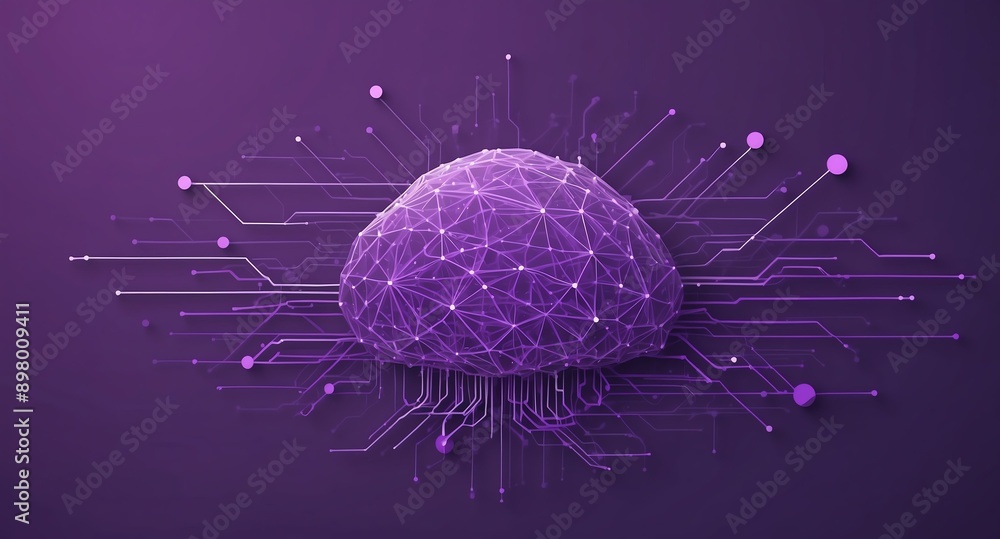 Poster purple machine learning nodes ai concept technology abstract background with copy space