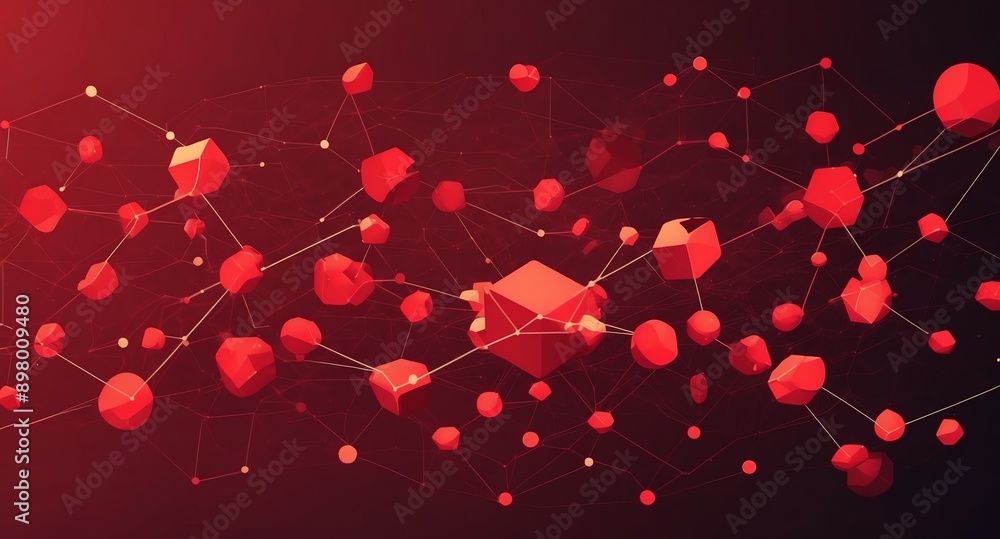 Poster red blockchain transaction flow concept technology abstract background with copy space