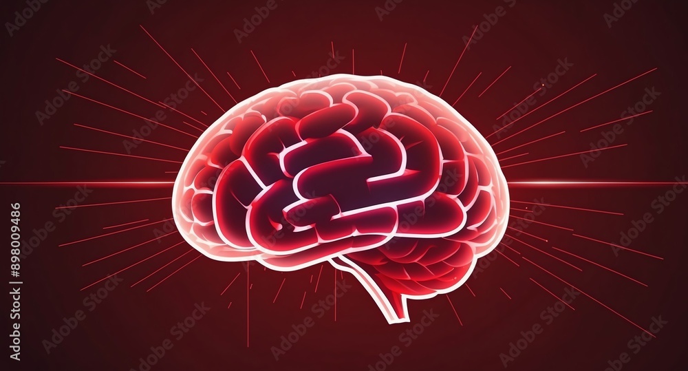 Poster red hologram brain projection grid technology abstract background with copy space