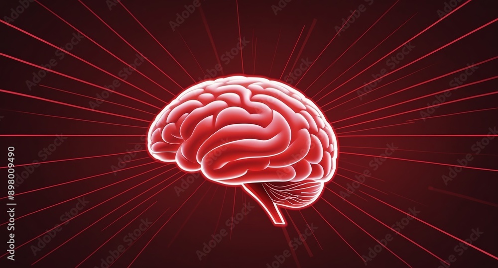 Poster red hologram brain projection grid technology abstract background with copy space