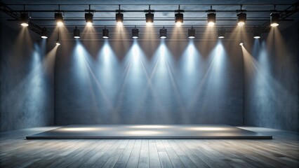 Contemporary dance stage light background with spotlight illuminated the stage. Stage lighting performance show. Empty stage and monochromatic colors. Serene scene. Entertainment show.