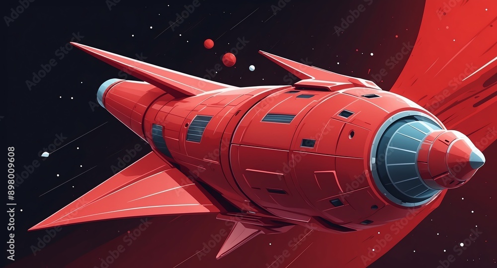 Poster red space exploration ship concept technology abstract background with copy space