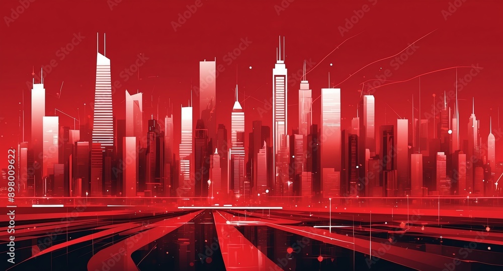 Poster red theme smart city layout concept technology abstract background with copy space