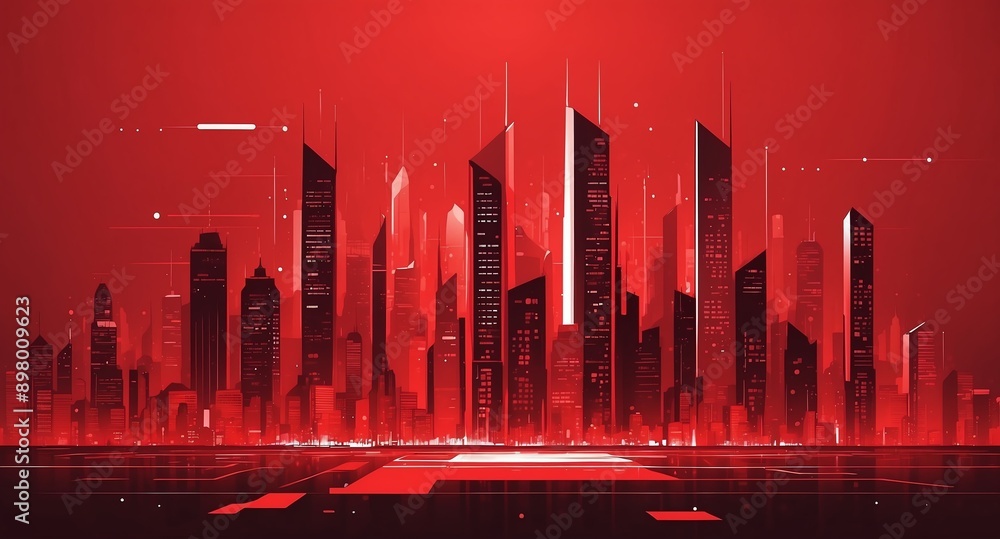 Aufkleber red theme smart city layout concept technology abstract background with copy space